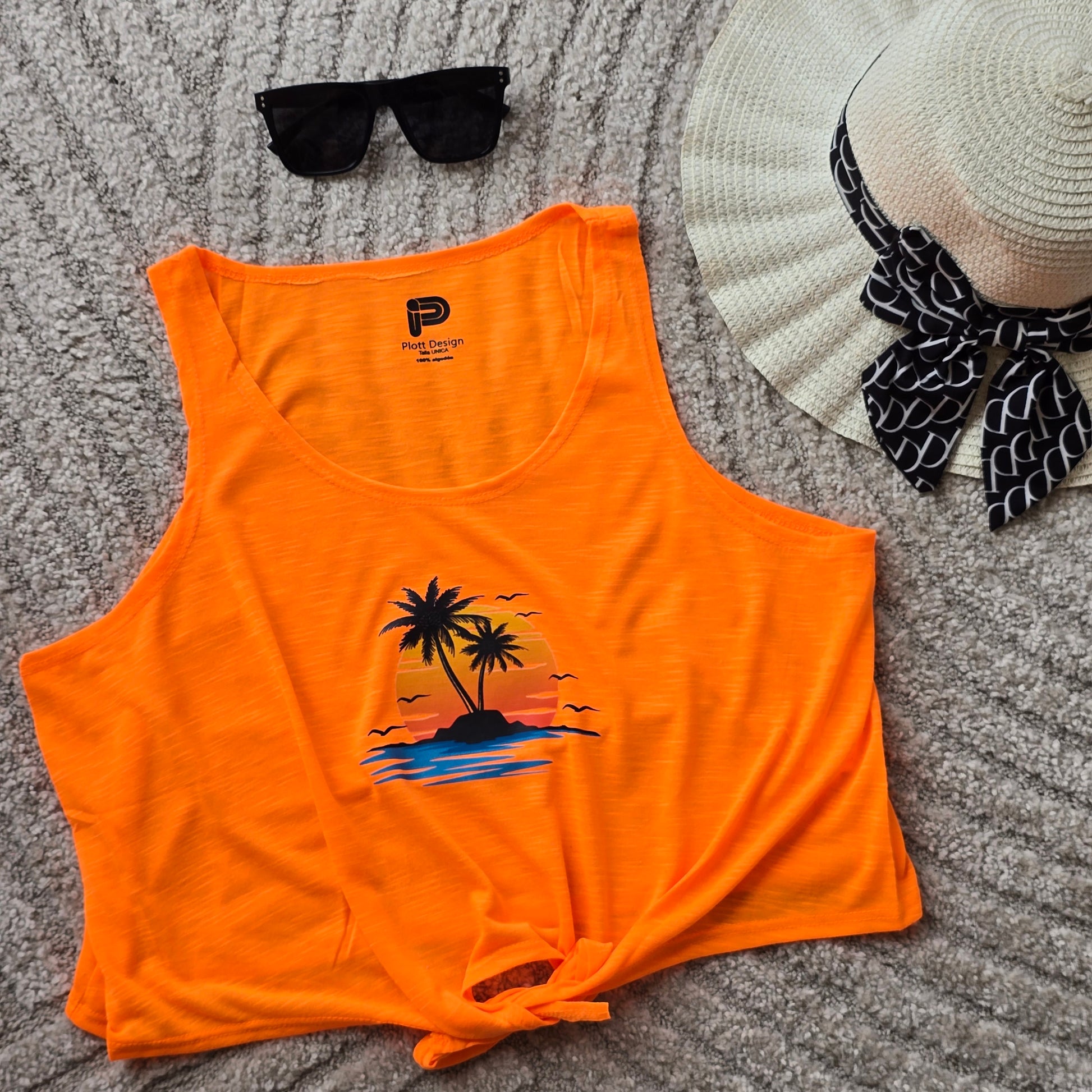 Camiseta Playera Naranja Palmeras Playa