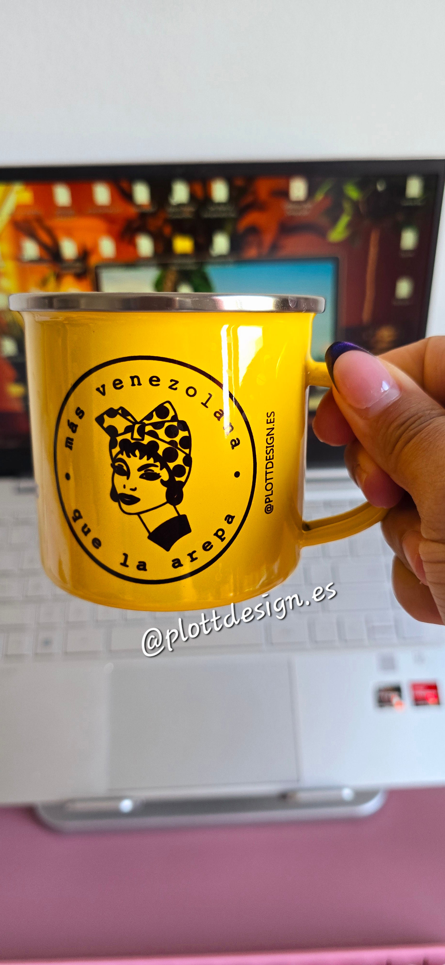Taza Enamel Peltre amarilla arepa pan